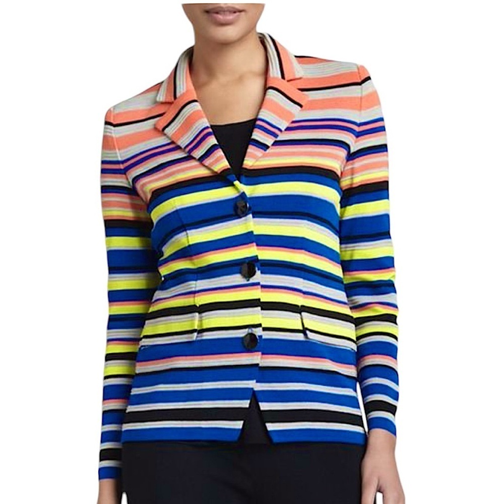 Exclusively Misook Colorful Striped Stretch Knit Blazer Office Rainbow Size M